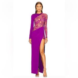 Michael Costello x Revolve gown Hilary Purple lace nylon maxi dress NWT Sz S